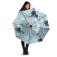 Blue Palaka Crane and Flowers Umbrella Japan Heritage Spirit - Polynesian Pride