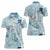 Blue Palaka Crane and Flowers Women Polo Shirt Japan Heritage Spirit - Polynesian Pride