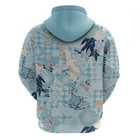 Blue Palaka Crane and Flowers Zip Hoodie Japan Heritage Spirit LT9 - Polynesian Pride