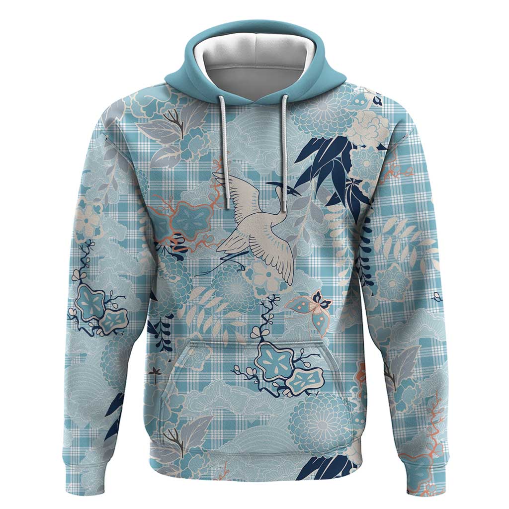Blue Palaka Crane and Flowers Zip Hoodie Japan Heritage Spirit LT9 Pullover Hoodie Blue - Polynesian Pride