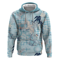 Blue Palaka Crane and Flowers Zip Hoodie Japan Heritage Spirit LT9 Pullover Hoodie Blue - Polynesian Pride