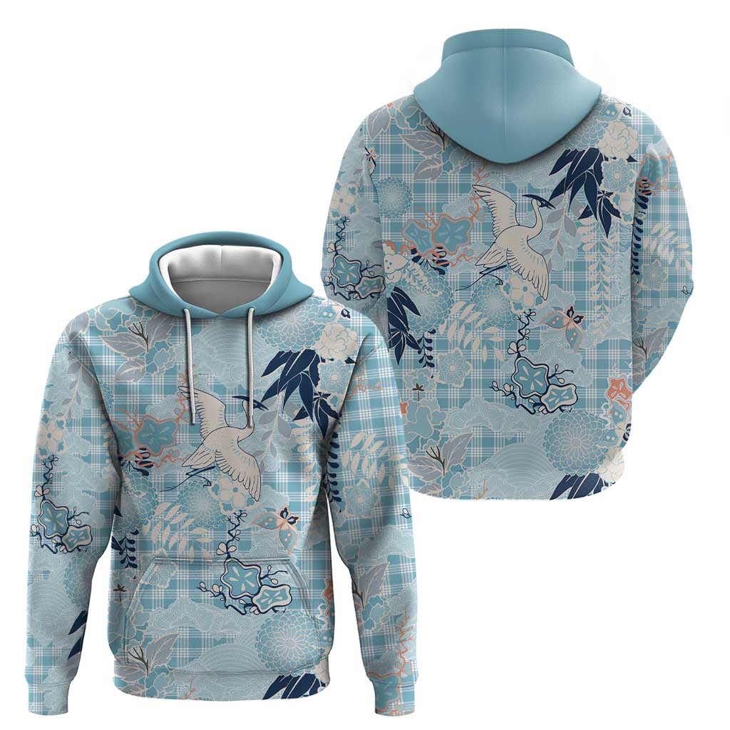 Blue Palaka Crane and Flowers Zip Hoodie Japan Heritage Spirit LT9 - Polynesian Pride
