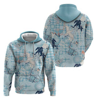 Blue Palaka Crane and Flowers Zip Hoodie Japan Heritage Spirit LT9 - Polynesian Pride