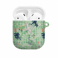 Green Palaka Crane and Flowers AirPods Case Japan Heritage Spirit - Polynesian Pride