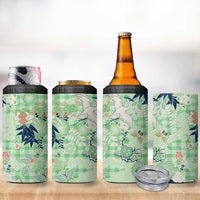 Green Palaka Crane and Flowers 4 in 1 Can Cooler Tumbler Japan Heritage Spirit - Polynesian Pride