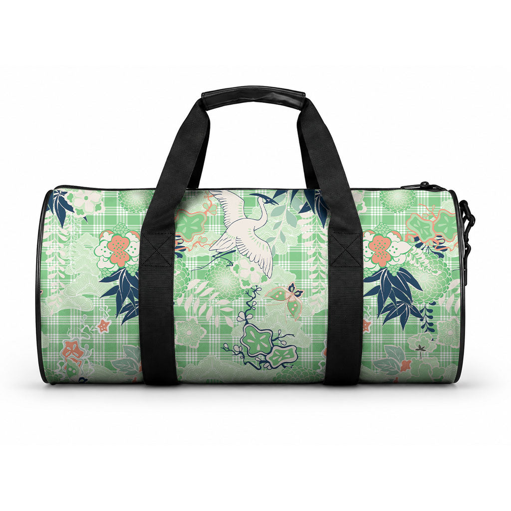 Green Palaka Crane and Flowers Duffle Bag Japan Heritage Spirit LT9 One size Green - Polynesian Pride