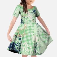 Green Palaka Crane and Flowers Family Matching Long Sleeve Bodycon Dress and Hawaiian Shirt Japan Heritage Spirit LT9 Daughter's Dress Green - Polynesian Pride