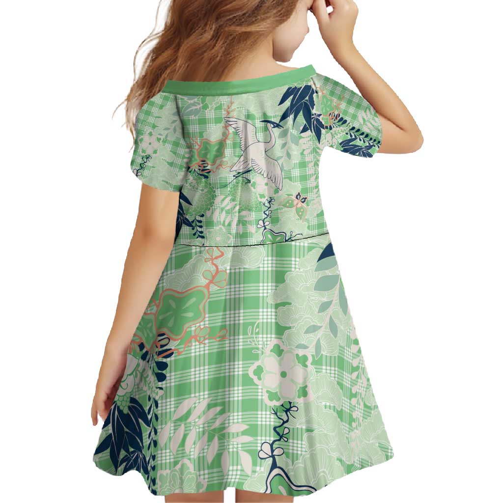 Green Palaka Crane and Flowers Family Matching Long Sleeve Bodycon Dress and Hawaiian Shirt Japan Heritage Spirit LT9 - Polynesian Pride