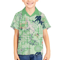 Green Palaka Crane and Flowers Family Matching Long Sleeve Bodycon Dress and Hawaiian Shirt Japan Heritage Spirit LT9 Son's Shirt Green - Polynesian Pride