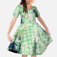 Green Palaka Crane and Flowers Family Matching Puletasi and Hawaiian Shirt Japan Heritage Spirit LT9 Daughter's Dress Green - Polynesian Pride