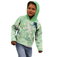 Green Palaka Crane and Flowers Kid Hoodie Japan Heritage Spirit - Polynesian Pride