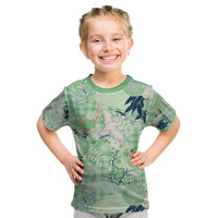 Green Palaka Crane and Flowers Kid T Shirt Japan Heritage Spirit - Polynesian Pride