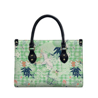 Green Palaka Crane and Flowers Leather Bag Japan Heritage Spirit - Polynesian Pride