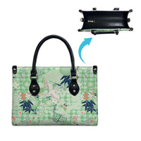 Green Palaka Crane and Flowers Leather Bag Japan Heritage Spirit - Polynesian Pride