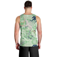Green Palaka Crane and Flowers Men Tank Top Japan Heritage Spirit - Polynesian Pride