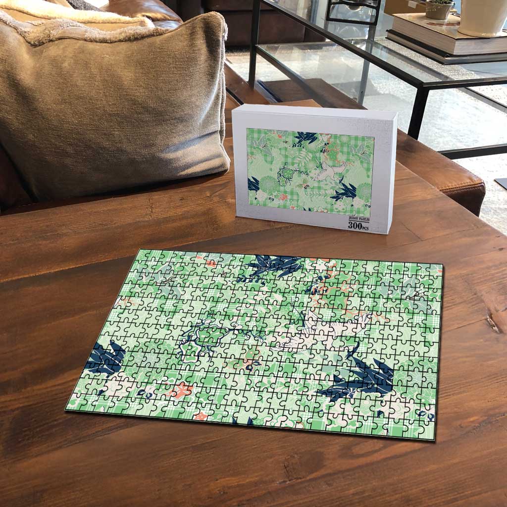 Green Palaka Crane and Flowers Puzzle Japan Heritage Spirit - Polynesian Pride