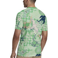 Green Palaka Crane and Flowers Rugby Jersey Japan Heritage Spirit - Polynesian Pride