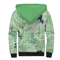 Green Palaka Crane and Flowers Sherpa Hoodie Japan Heritage Spirit LT9 - Polynesian Pride