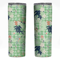 Green Palaka Crane and Flowers Skinny Tumbler Japan Heritage Spirit - Polynesian Pride