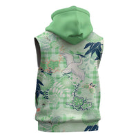 Green Palaka Crane and Flowers Sleeveless Zip Hoodie Japan Heritage Spirit LT9 - Polynesian Pride