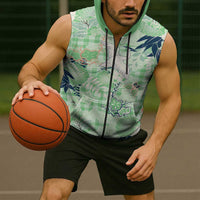 Green Palaka Crane and Flowers Sleeveless Zip Hoodie Japan Heritage Spirit LT9 - Polynesian Pride