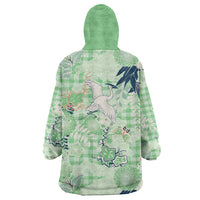 Green Palaka Crane and Flowers Wearable Blanket Hoodie Japan Heritage Spirit LT9 - Polynesian Pride