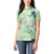 Green Palaka Crane and Flowers Women Polo Shirt Japan Heritage Spirit - Polynesian Pride