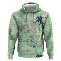 Green Palaka Crane and Flowers Zip Hoodie Japan Heritage Spirit LT9 Pullover Hoodie Green - Polynesian Pride