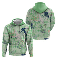 Green Palaka Crane and Flowers Zip Hoodie Japan Heritage Spirit LT9 - Polynesian Pride