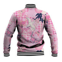 Pink Palaka Crane and Flowers Baseball Jacket Japan Heritage Spirit - Polynesian Pride