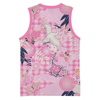 Pink Palaka Crane and Flowers Basketball Jersey Japan Heritage Spirit - Polynesian Pride