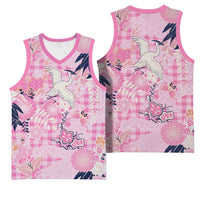 Pink Palaka Crane and Flowers Basketball Jersey Japan Heritage Spirit - Polynesian Pride