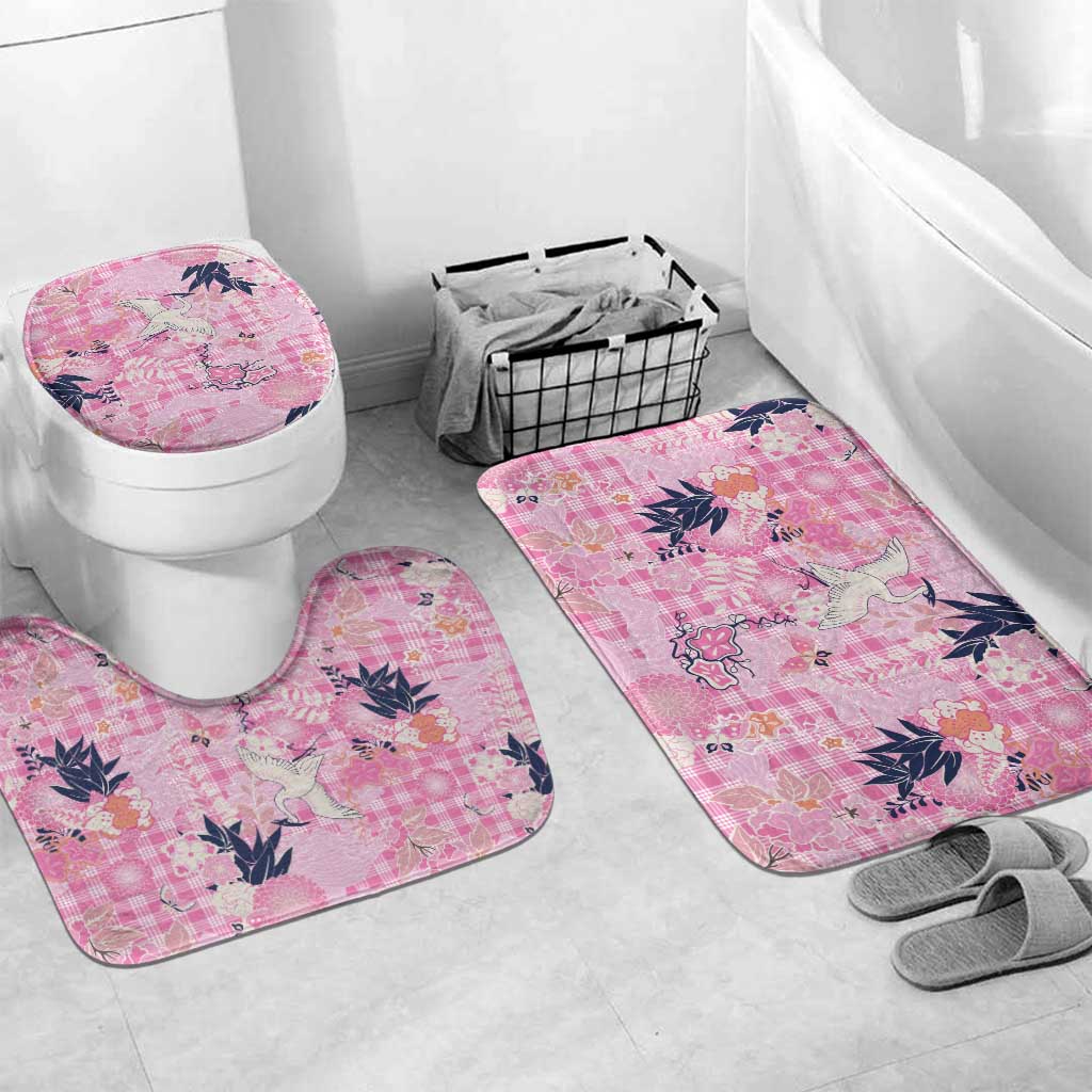 Pink Palaka Crane and Flowers Bathroom Set Japan Heritage Spirit - Polynesian Pride