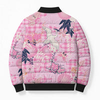 Pink Palaka Crane and Flowers Bomber Puffer Jacket Japan Heritage Spirit - Polynesian Pride