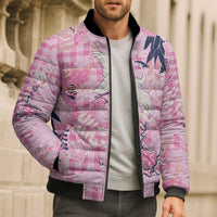 Pink Palaka Crane and Flowers Bomber Puffer Jacket Japan Heritage Spirit - Polynesian Pride