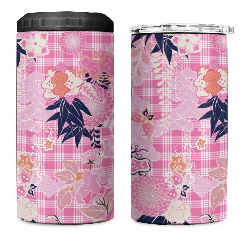 Pink Palaka Crane and Flowers 4 in 1 Can Cooler Tumbler Japan Heritage Spirit - Polynesian Pride