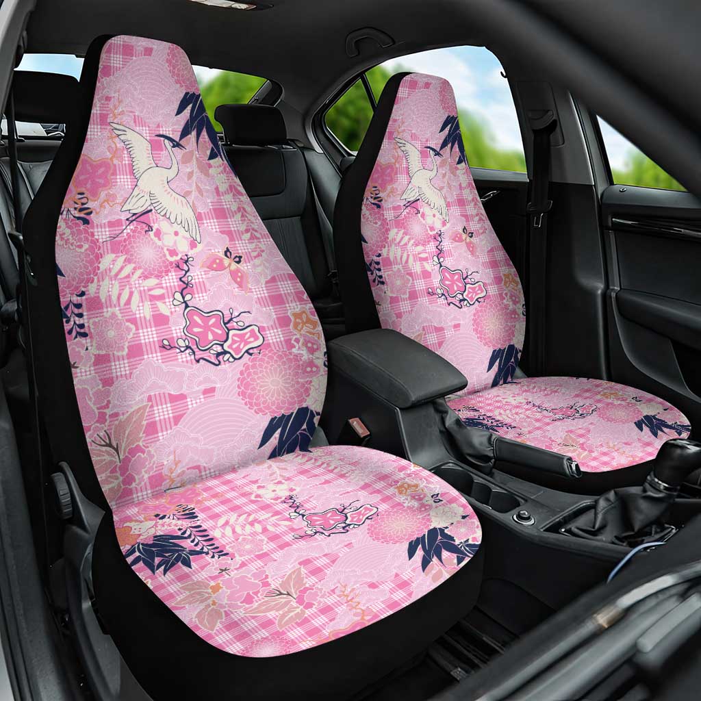 Pink Palaka Crane and Flowers Car Seat Cover Japan Heritage Spirit - Polynesian Pride