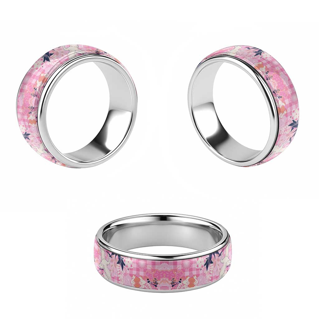 Pink Palaka Crane and Flowers Classic Ring Japan Heritage Spirit - Polynesian Pride