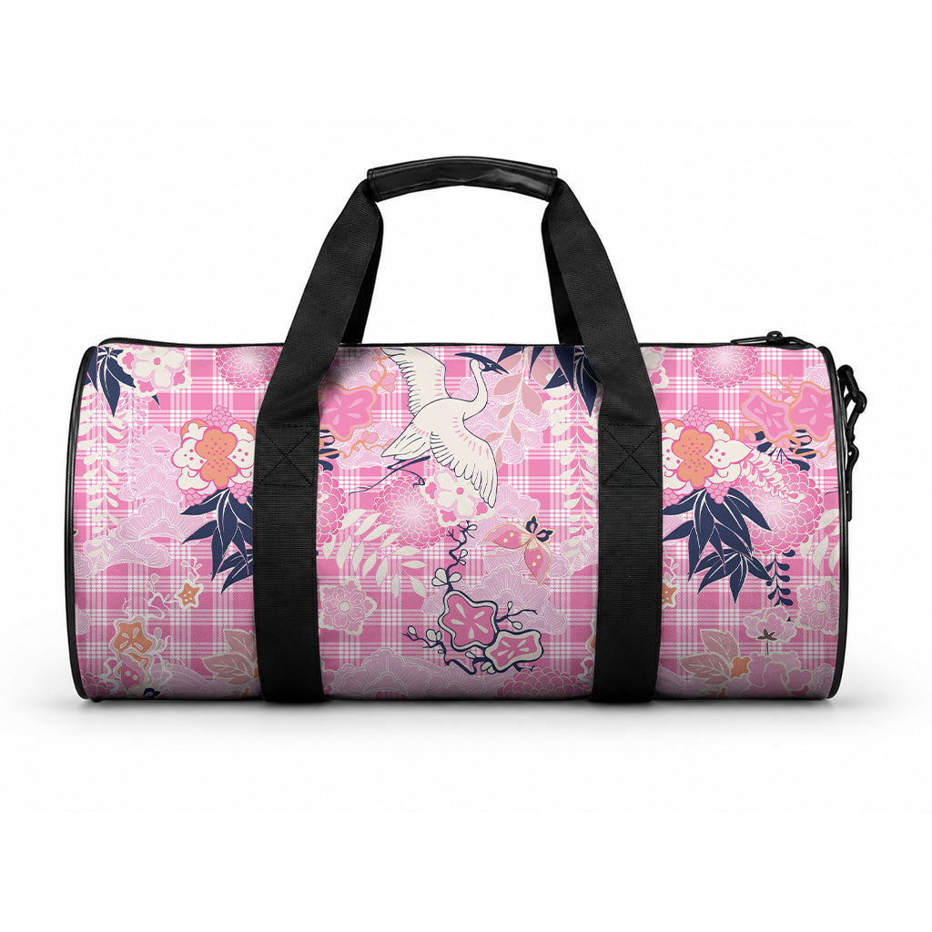 Pink Palaka Crane and Flowers Duffle Bag Japan Heritage Spirit LT9 One size Pink - Polynesian Pride
