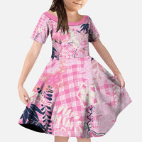Pink Palaka Crane and Flowers Family Matching Long Sleeve Bodycon Dress and Hawaiian Shirt Japan Heritage Spirit LT9 Daughter's Dress Pink - Polynesian Pride