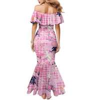 Pink Palaka Crane and Flowers Family Matching Mermaid Dress and Hawaiian Shirt Japan Heritage Spirit - Polynesian Pride