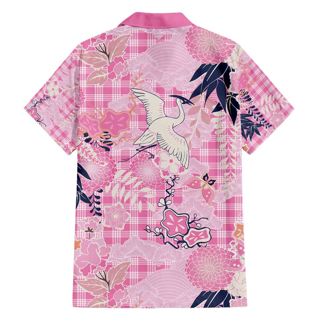 Pink Palaka Crane and Flowers Family Matching Off Shoulder Maxi Dress and Hawaiian Shirt Japan Heritage Spirit - Polynesian Pride