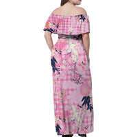 Pink Palaka Crane and Flowers Family Matching Off Shoulder Maxi Dress and Hawaiian Shirt Japan Heritage Spirit - Polynesian Pride