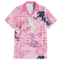 Pink Palaka Crane and Flowers Family Matching Tank Maxi Dress and Hawaiian Shirt Japan Heritage Spirit - Polynesian Pride