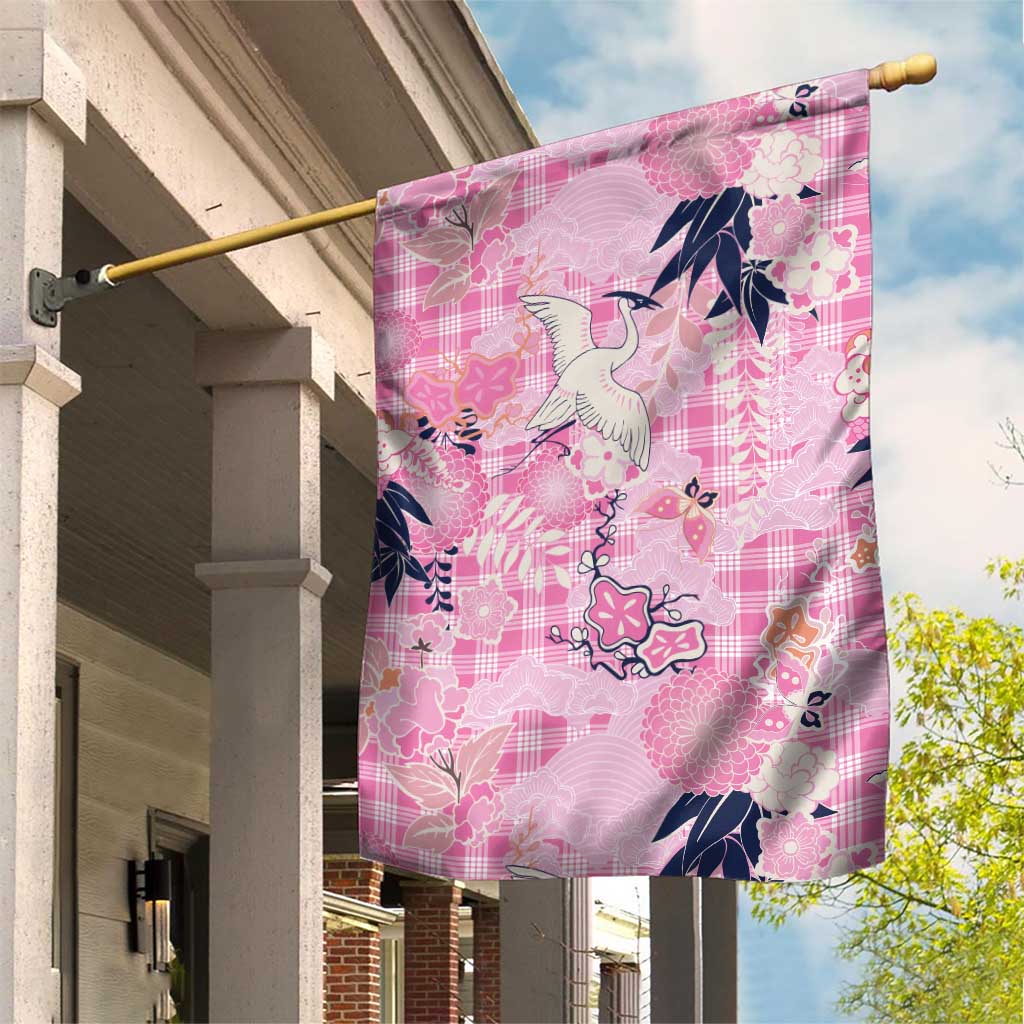 Pink Palaka Crane and Flowers Garden Flag Japan Heritage Spirit - Polynesian Pride
