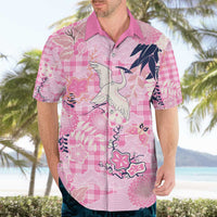 Pink Palaka Crane and Flowers Hawaiian Shirt Japan Heritage Spirit - Polynesian Pride
