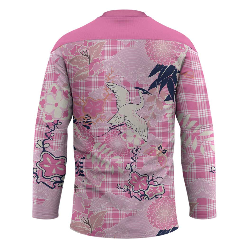 Pink Palaka Crane and Flowers Hockey Jersey Japan Heritage Spirit LT9 - Polynesian Pride