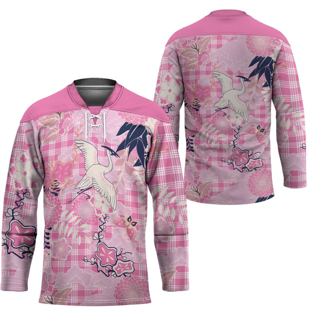 Pink Palaka Crane and Flowers Hockey Jersey Japan Heritage Spirit LT9 - Polynesian Pride