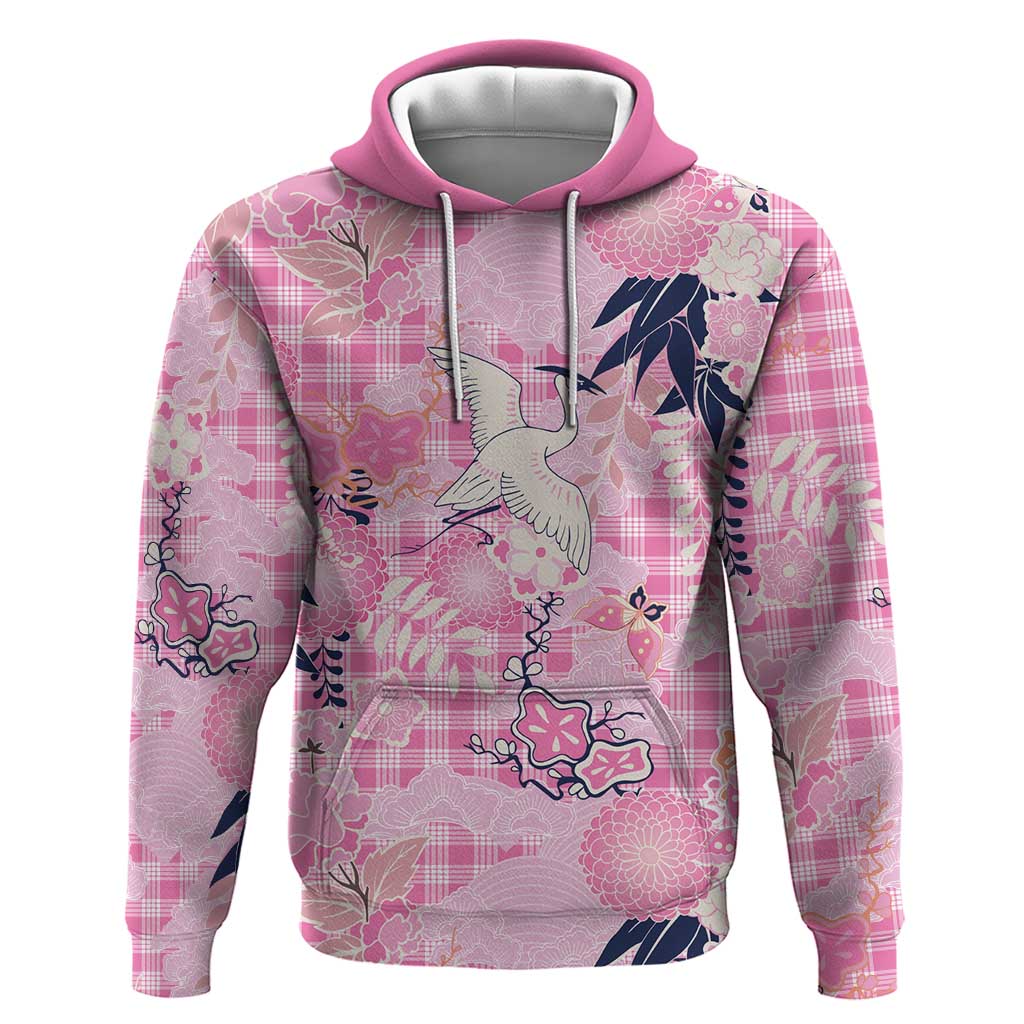 Pink Palaka Crane and Flowers Hoodie Japan Heritage Spirit - Polynesian Pride