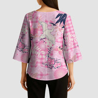 Pink Palaka Crane and Flowers Kimono Sleeve Blouse Japan Heritage Spirit - Polynesian Pride